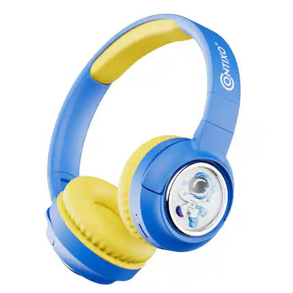 Front. Contixo - Contixo Kids Bluetooth Wireless Headphones, Fun Designs, Safe Volume Limiter, LED Lights, Foldable, Mic - Blue.
