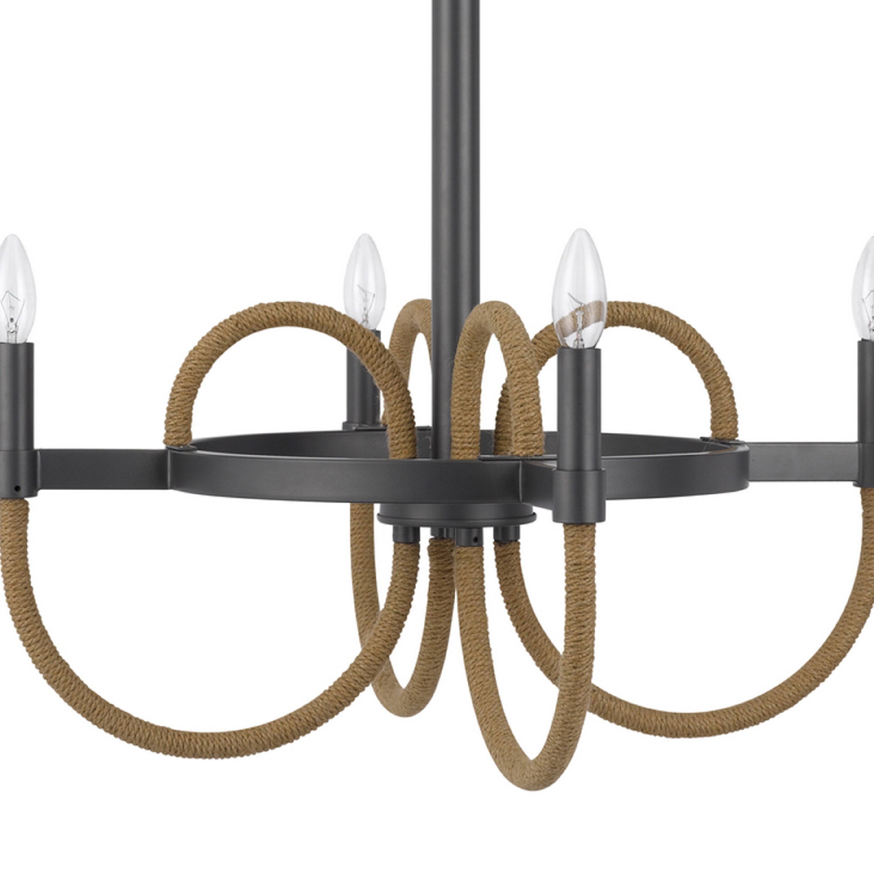 Alt View 2. Manhattan Lane - 4 Light Candelabra Chandelier, Burlap Accents, 24 Inch - Charcoal Gray, Brown.