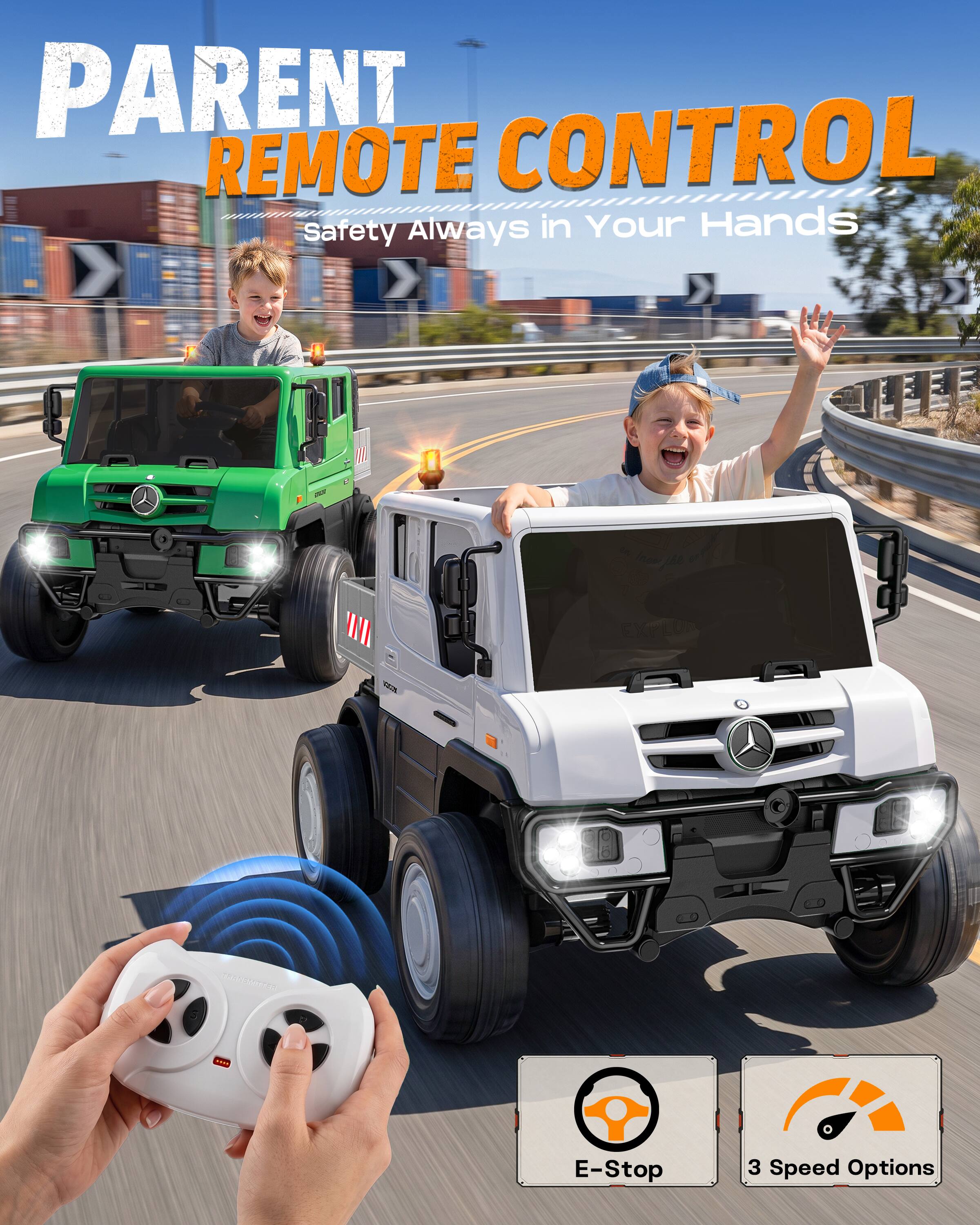 PARENT REMOTE CONTROL  
Safety Always in Your Hands  

E-Stop  
3 Speed Options