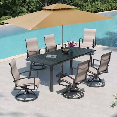 Alt View 2. Crestlive Products - Crestlive Products Rectangle Outdoor Dining Table 38inWx82.7inL Umbrella Hole - Black.