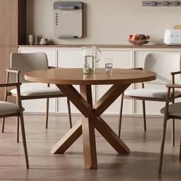 Acanva - Small Round Dining Table for 4 Person, Modern Design for Kitchen, Compact Space & Apartment - Light Brown