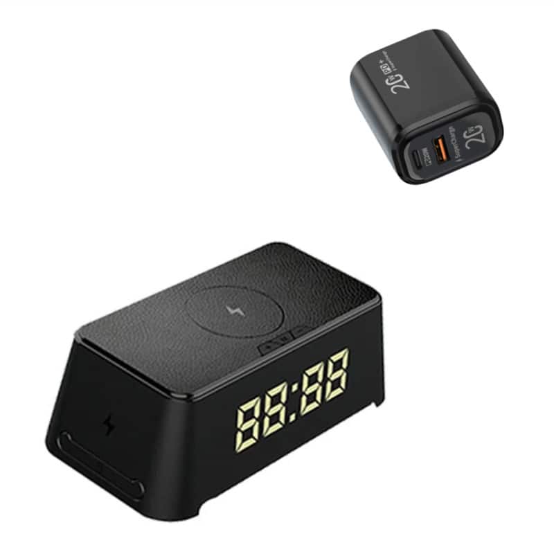 RISOKEYS - Smart Alarm Clock Wireless Charger - 4-in-1 Multi-Function Charger, Phone Stand for Headphones and Watches - Black