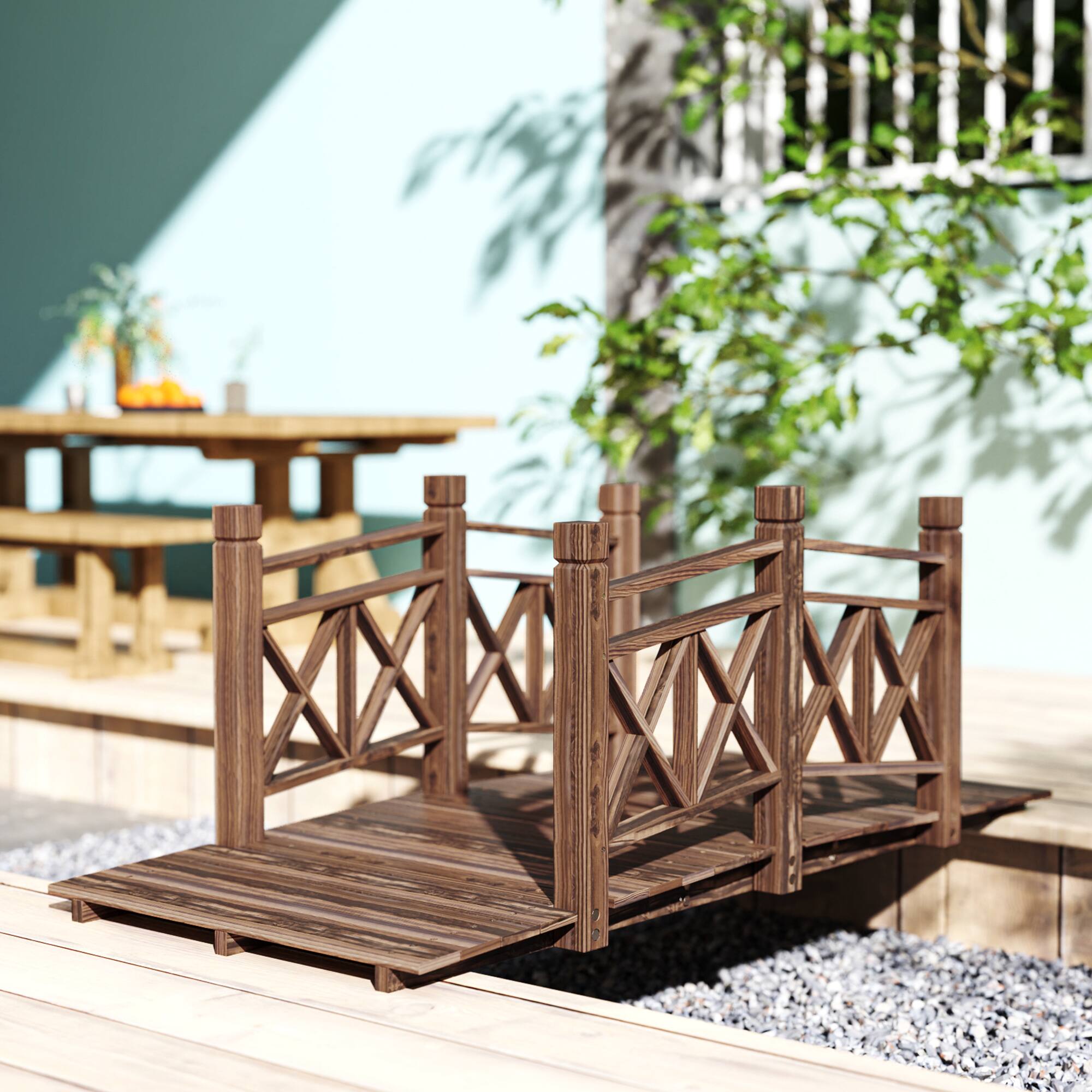 Alt View 1. Outsunny - ft. Wooden Garden Bridge Footbridge for Backyard Ponds, Creeks - Carbonized.