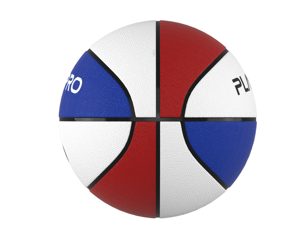 Left. PlayProCo - Premium Rubber Basketball for Kids and Adults - Red, White and Blue.