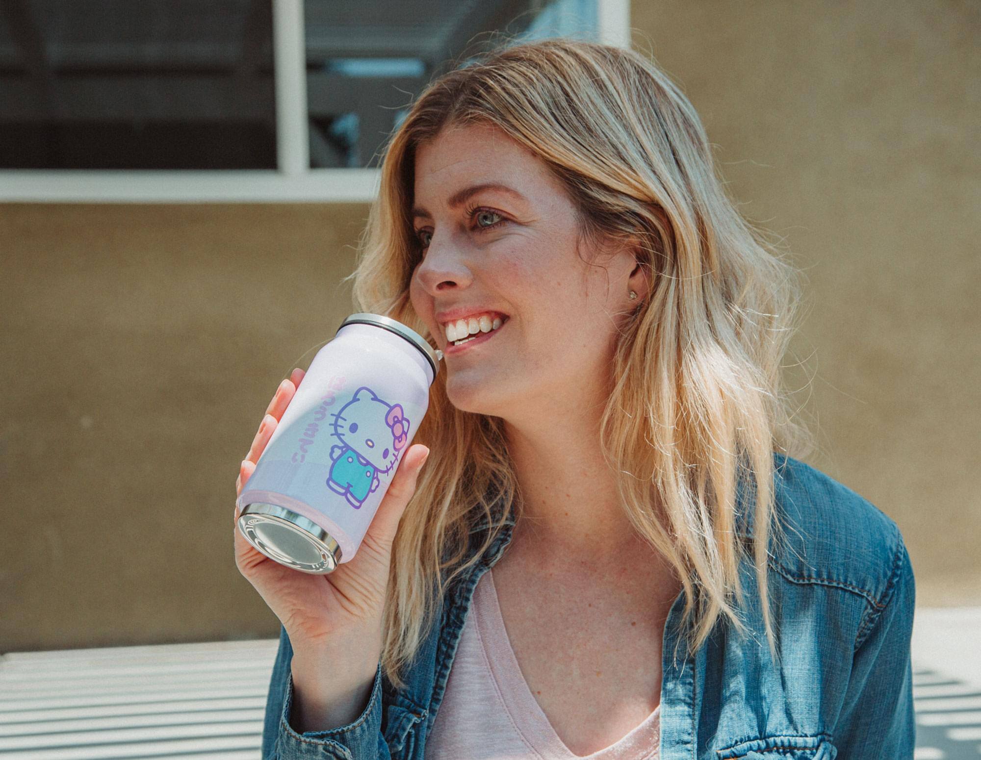 Alt View 4. Silver Buffalo - Sanrio Hello Kitty Pink Stainless Steel Drinking Can | Holds 12 Ounces - Pink.