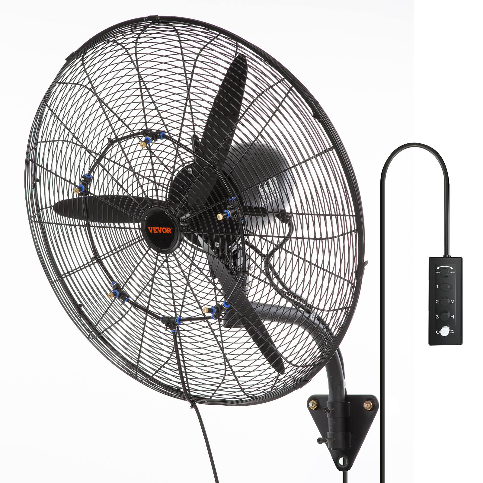 Alt View 5. VEVOR - Wall-Mount Misting Fan, 24 Inch, 3-speed High Velocity Max. 7000 CFM, Waterproof Oscillating Industrial Wall Fan - Black,Silver.