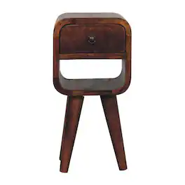 Artisan Furniture - Solid Wood Extra Mini Chestnut Curve Lower Bedside, 1 Drawer, 1 Open Slot - Dark Brown