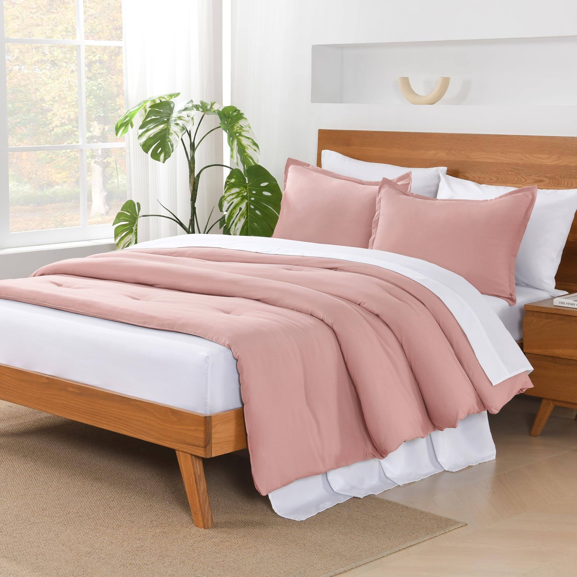 Alt View 4. Cedar Assembly - Comforter Set 7 Pieces Bed In A Bag Bedding Sets Summer Plain Soft Lightweight With Fitted Sheets Flat - 02 - Beige-California King (104*96 in).