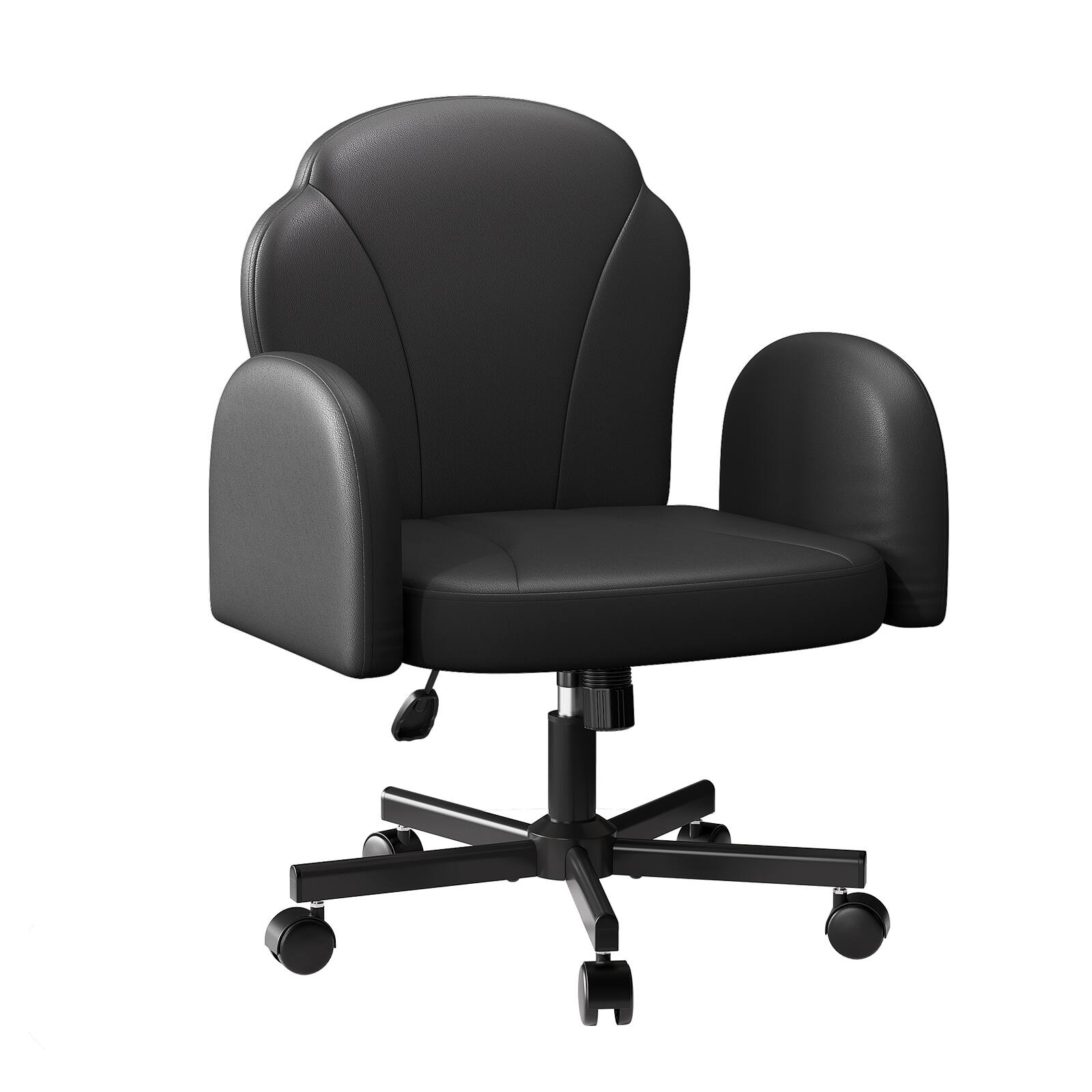 Alt View 5. Bestier - Ergonomic Petal-Shaped Office Chair with Flip-Up Arms, Adjustable Backrest with Swivel Wheels Chair for Home Office - Black Leather.