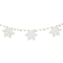 BreeBe - Beaded Wooden Snowflake Cutout Garland - White
