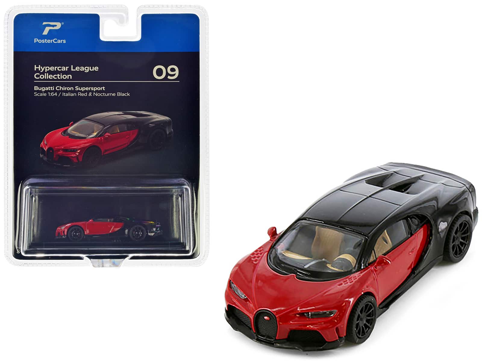 "Bugatti Chiron Supersport Italian Red and Nocturne Black ""Hypercar League Collection"" 1/64 Model Car by PosterCars" price history on PriceWatchPro