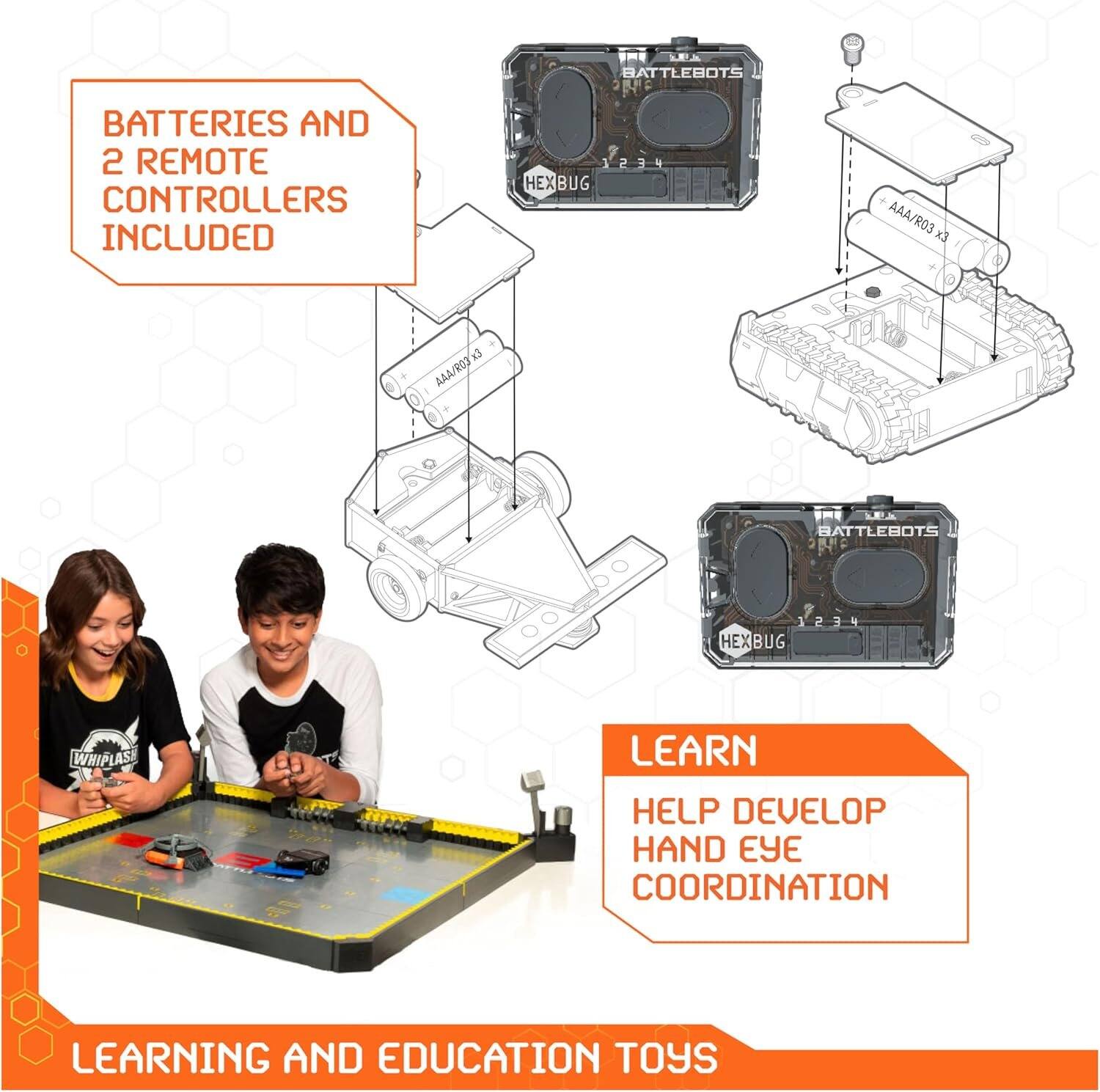Batteries and 2 remote controllers included.  
Learn: Help develop hand-eye coordination.  
Learning and education toys.