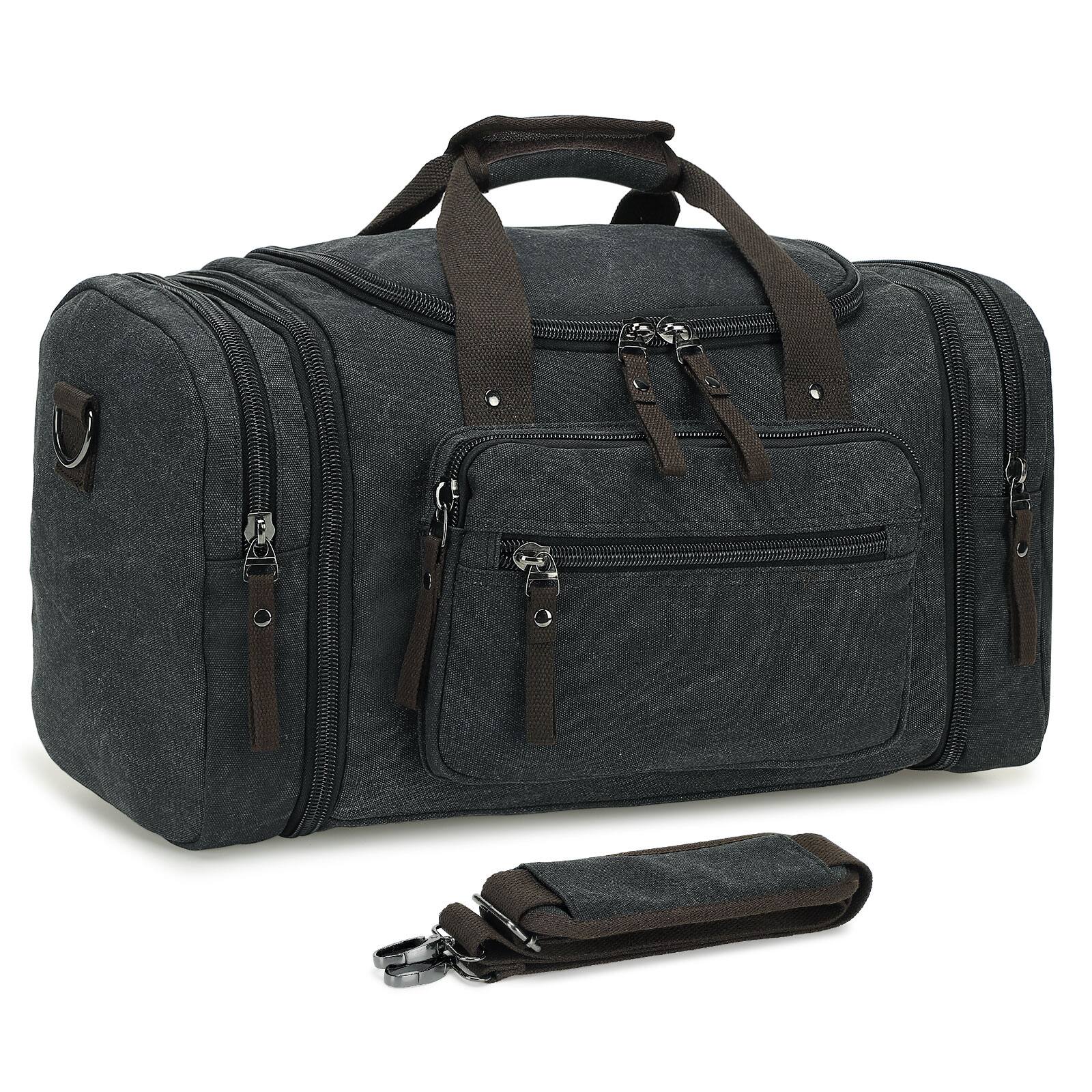 Unique Bargains - Expandable Canvas Duffel 50cm-58cm Sturdy Zipper and Reinforced Handles Lightweight Carry-On Weekender Bag - Black