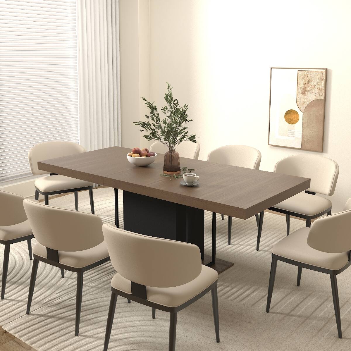 Loheer - Extendable Dining Table, Rectangular Aged Wood Look, Seats Six to Ten, 63 to 79 Inches - Black Brown