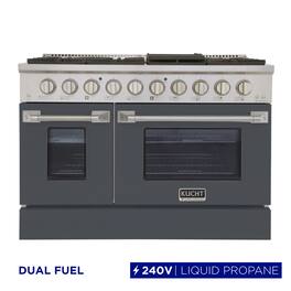 Kucht - 48" Dual Fuel Range for LP, SS/Grey Door, Sealed Burners, Griddle, 2 Ovens (1 Convection) - Cement Gray