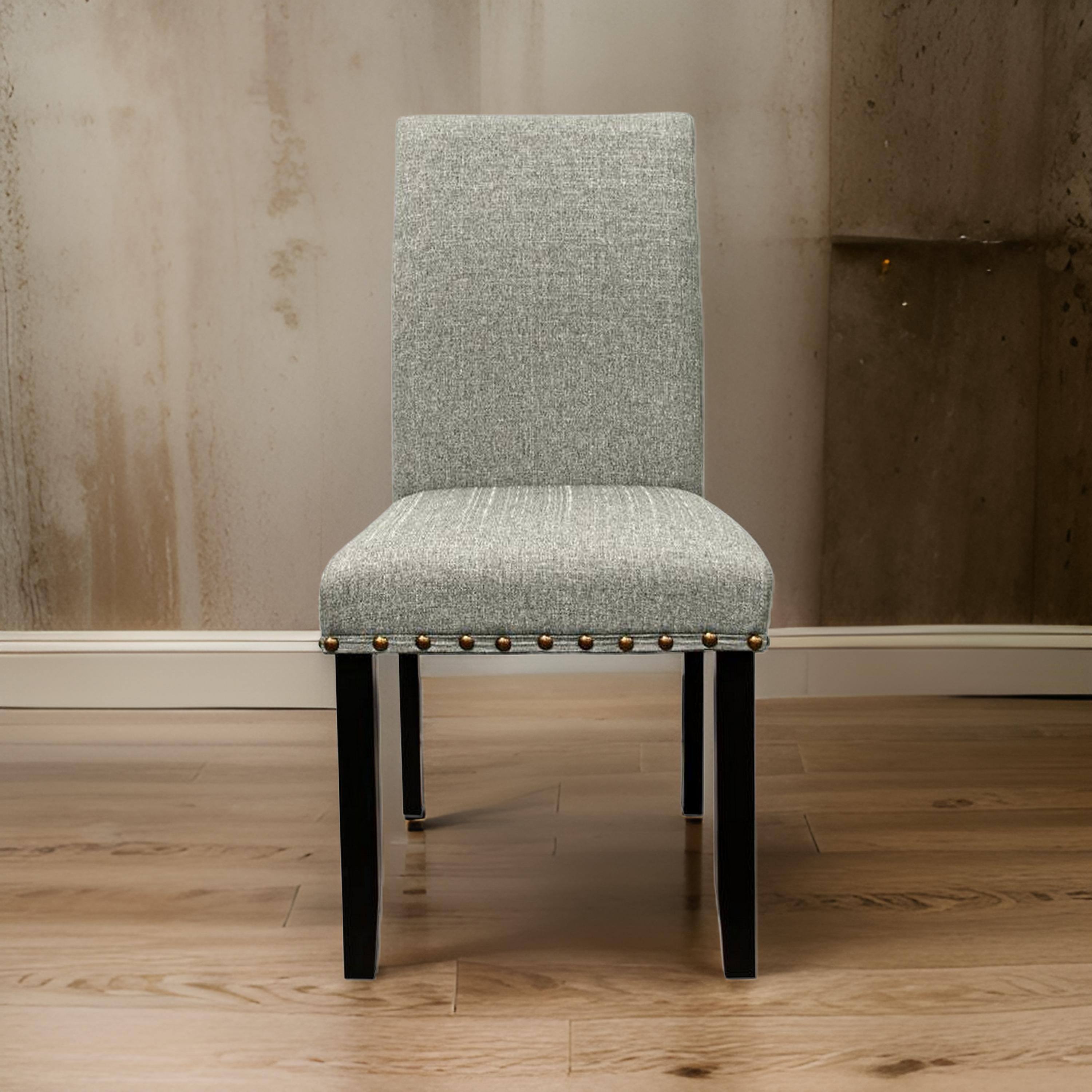 Alt View 5. Manhattan Lane - Sie 25 Inch Dining Chairs, Set of 2, Nailhead Trim, Padded Gray Upholstery, Black Wood - Black, Gray, Gold.
