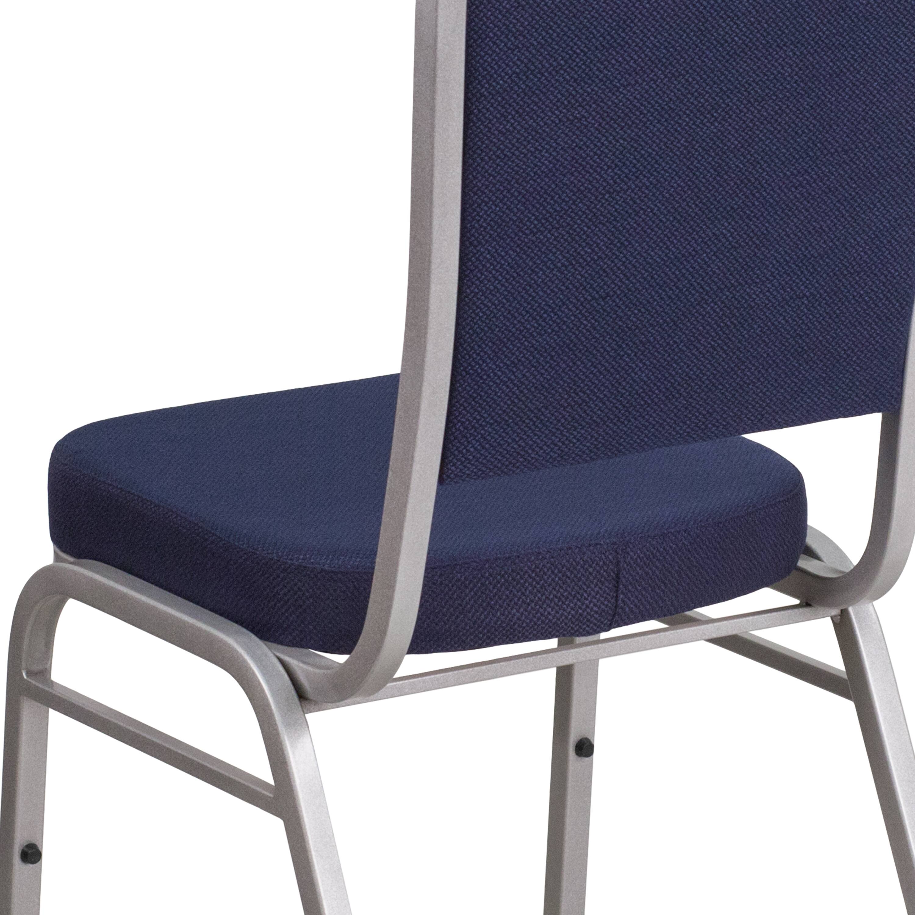 Alt View 9. Emma + Oliver - Crown Back Stacking Banquet Dining Chair - Navy Fabric/Silver Frame.