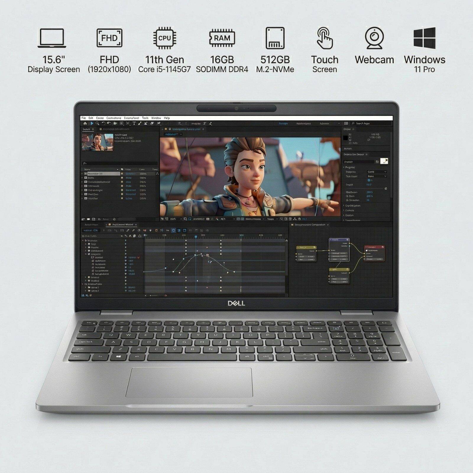 15.6" FHD Display Screen (1920x1080)  
11th Gen Core i5-1145G7  
16GB SODIMM DDR4 RAM  
512GB M.2-NVMe  
Touch Screen  
Webcam  
Windows 11 Pro
