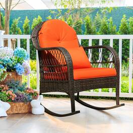 Gymax - Patio Rattan Wicker Rocking Chair Porch Deck Rocker Outdoor Furniture W/ Cushion - Orange