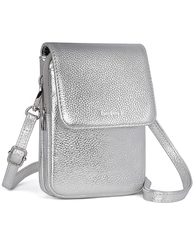 ESBANY - Genuine Leather Small Crossbody Bags for Women, Cell Phone Cross body Purse Bag with RFID Blocking Card Slots - Silver