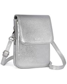 ESBANY - Genuine Leather Small Crossbody Bags for Women, Cell Phone Cross body Purse Bag with RFID Blocking Card Slots - Silver