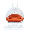 Front. LeisureMod - Leisuremod Modern 2-Person Outdoor Egg Swing White Wicker Chair with Stand, Plush Washable Cushions & Waterproof Cover - Orange.