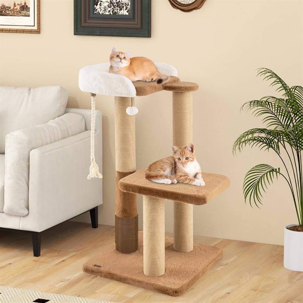 Alt View 6. Kadyn - Cat Scratching Tower,Cat Tree,44 Inches Modern Cat Tree for Indoor Cats with Plush Padded Perch and Dangling Ball-Coffee - Beige.