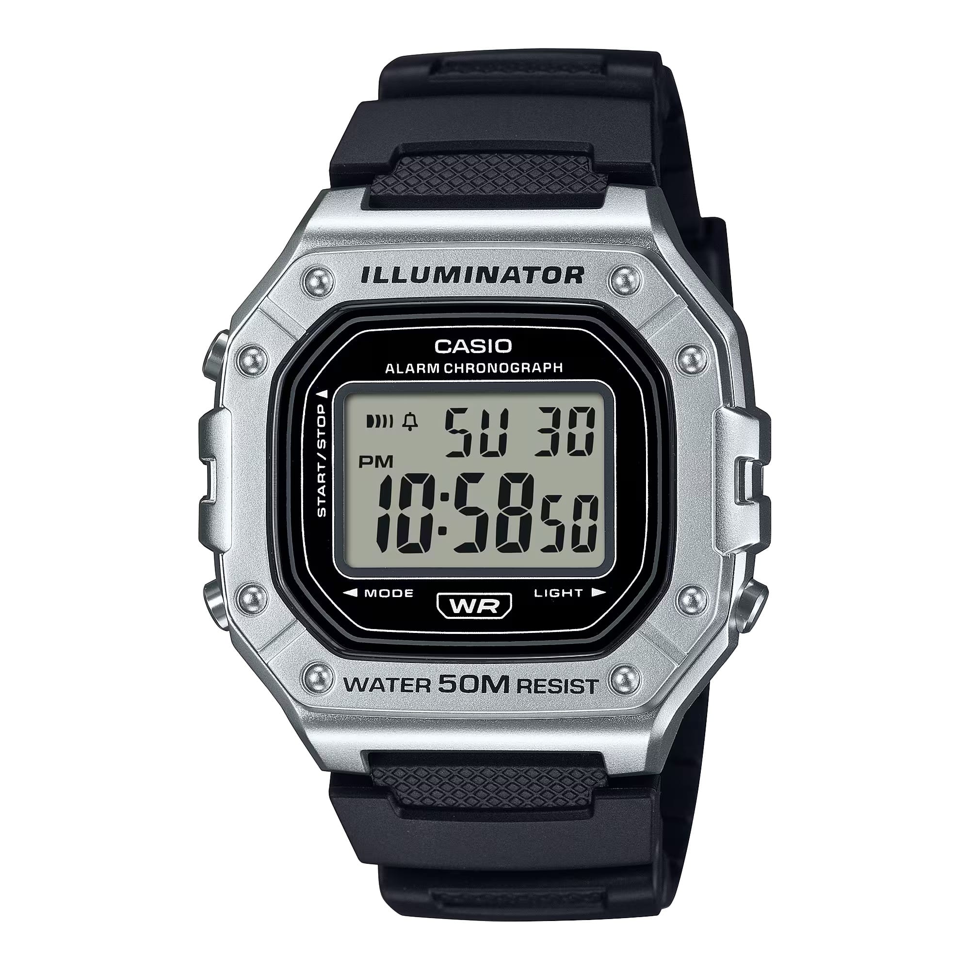 Casio - Men’s Silver Digital Sport Watch with Strap - W-218HM-7AVCF - Black