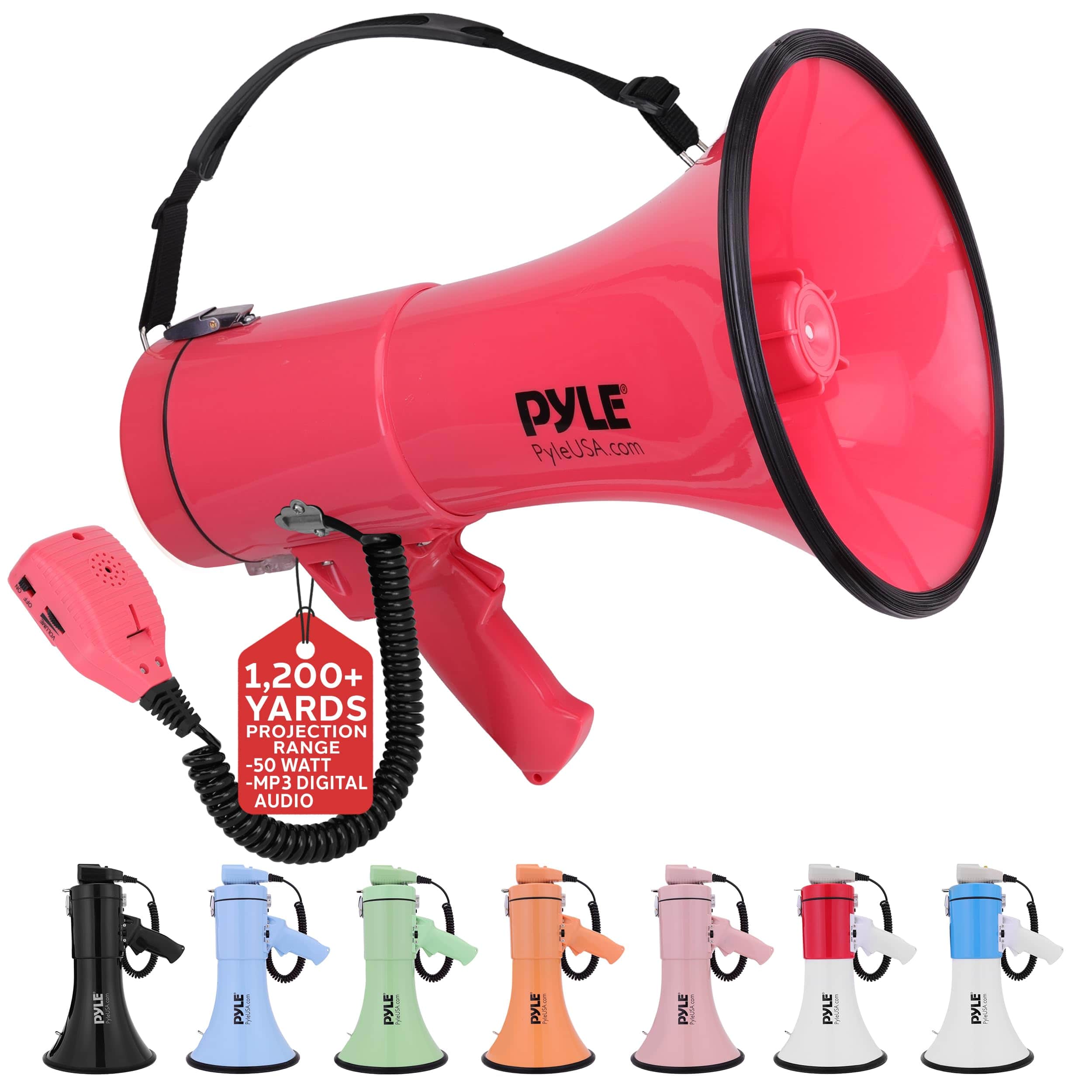 PYLE - 50W Megaphone Bullhorn - Portable, Automatic