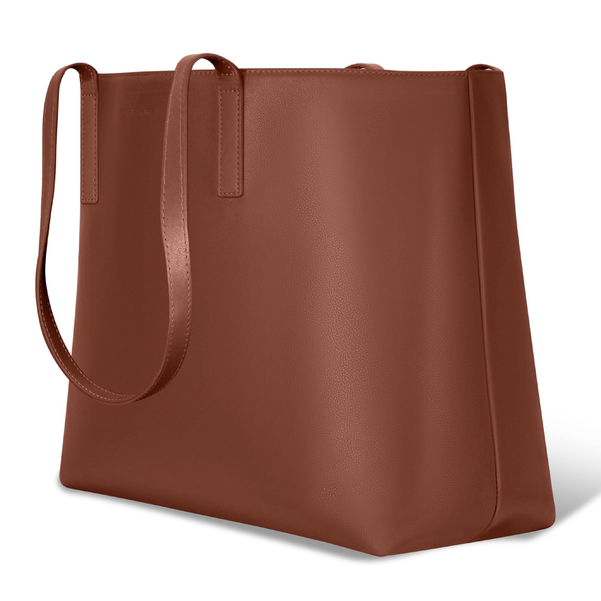 Left. Champs - Onyx Collection Leather Open Tote - Brown.