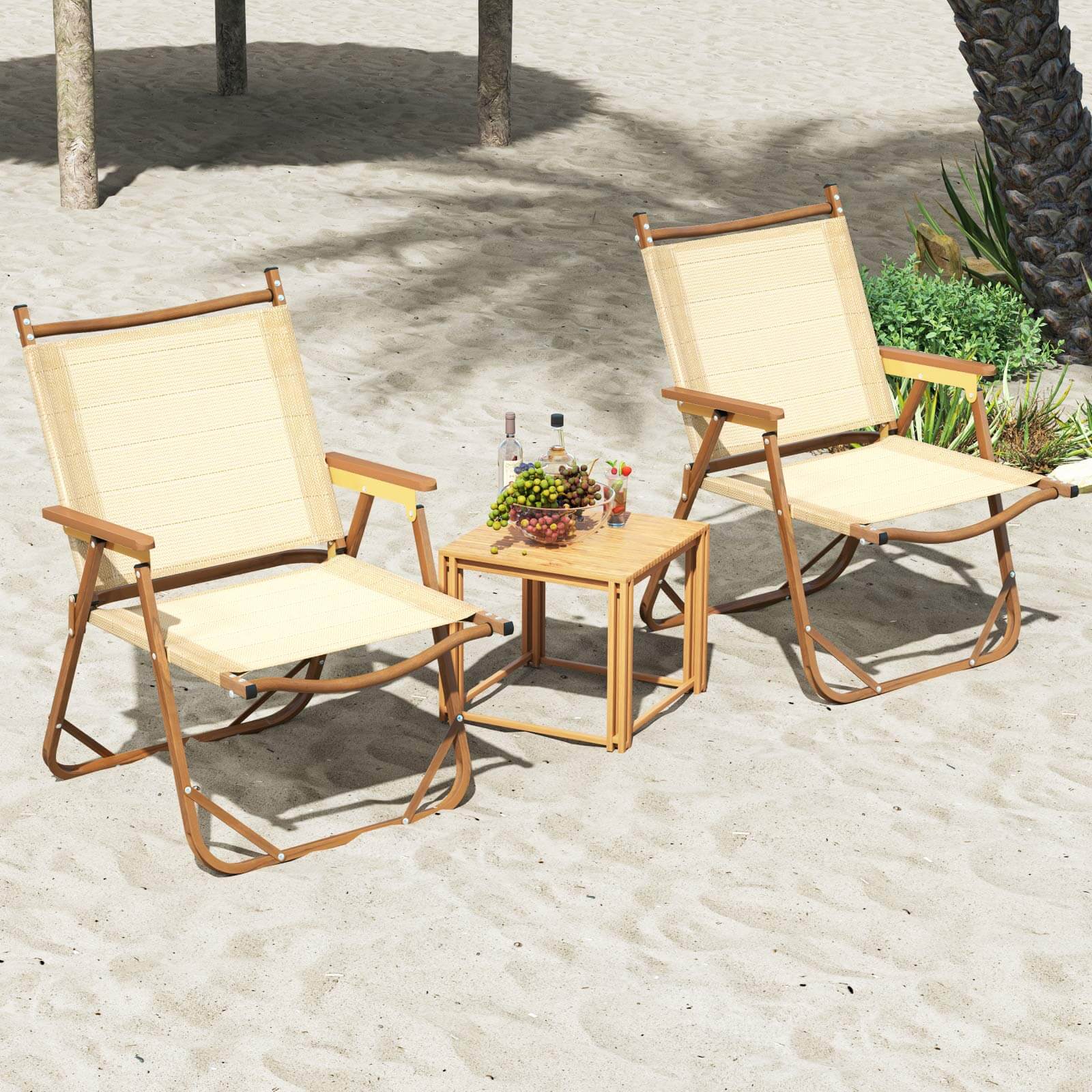 Alt View 3. Costway - Costway Folding Camp Chairs Set of 2 with Aluminum Frame Support 400 LBS with Armrests - Beige.