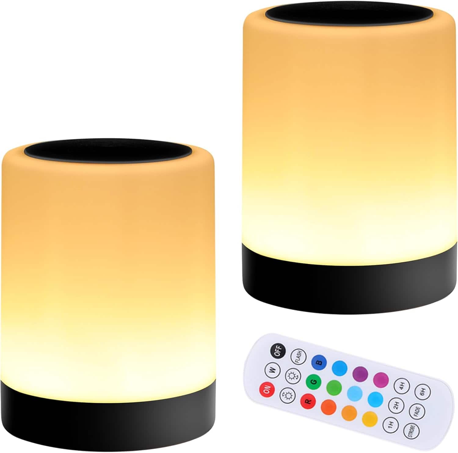 Stamp n Camp - OORUN Touch Bedside Table Lamp 13 RGB Colors & 5 Brightness USB Rechargeable Desk Lamp Remote Control Dimmable Light - 2 Pack Black
