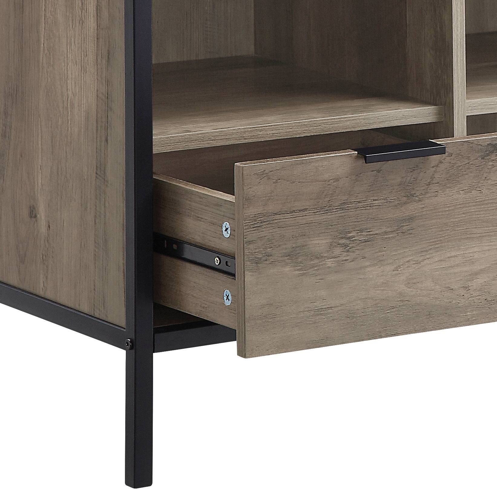 Back. APRILSOUL - Nantan Rustic Oak and Black Finish TV Stand - Oak.
