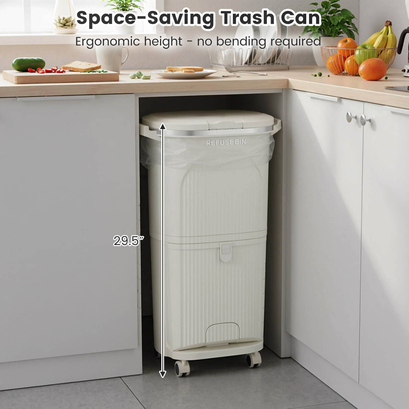 Space-Saving Trash Can  
Ergonomic height - no bending required  
REFUSEBIN  
29.5"