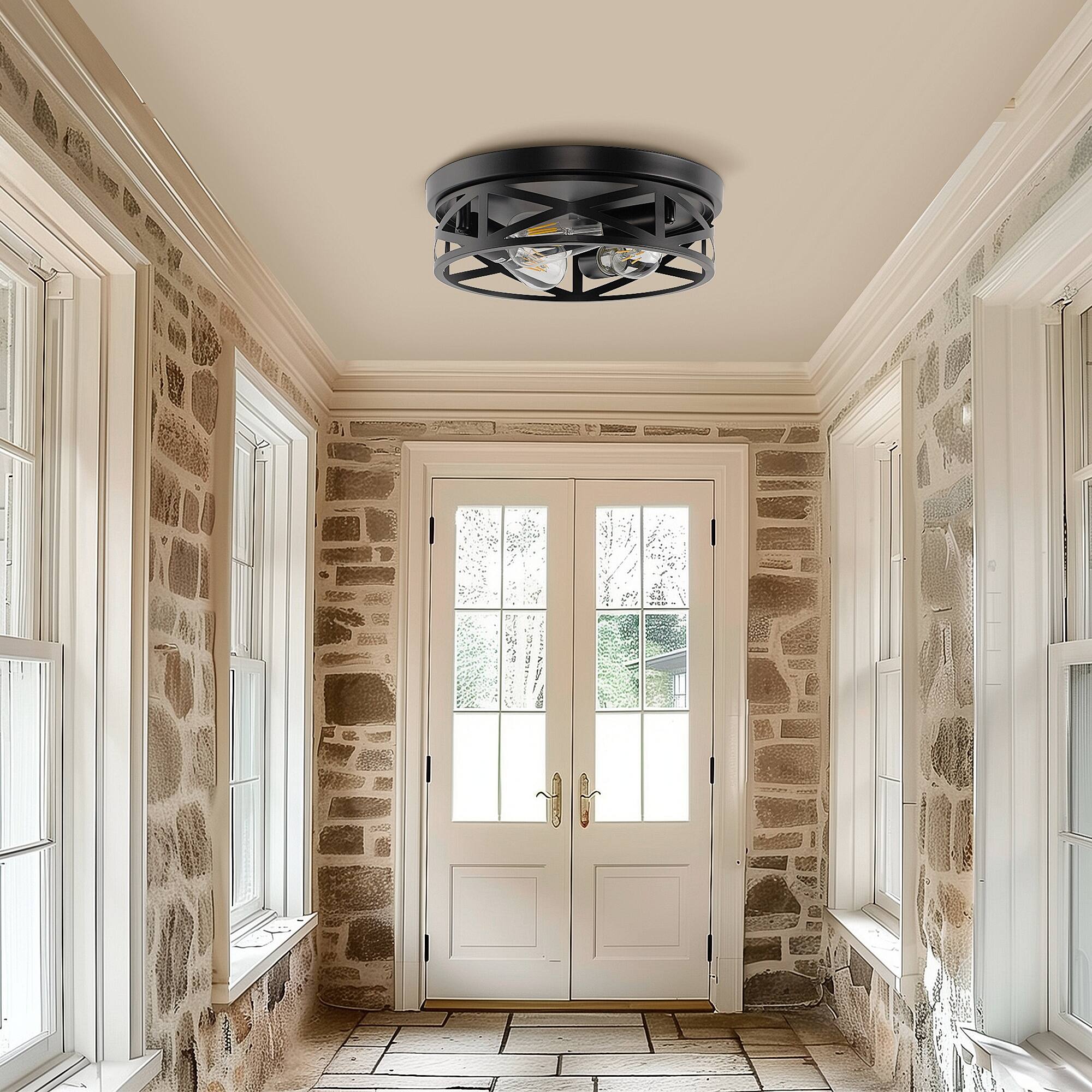 Back. Jandcase - JANDCASE 3-Light Black Flush Mount Ceiling Light, E26 Socket, Non-Integrated Bulbs, for Kitchen - Black.