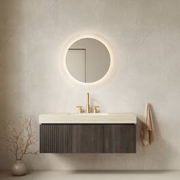 JUJABU - 48" Floating Bathroom Vanity & Sink, Roma Travertine Sintered Stone Top & Ceramic Basin - Beige