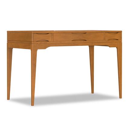 Front. Simpli Home - Harper 48 inch Wide Solid Hardwood Mid-Century Modern Small Desk in Light Golden Brown - Light Golden Brown.