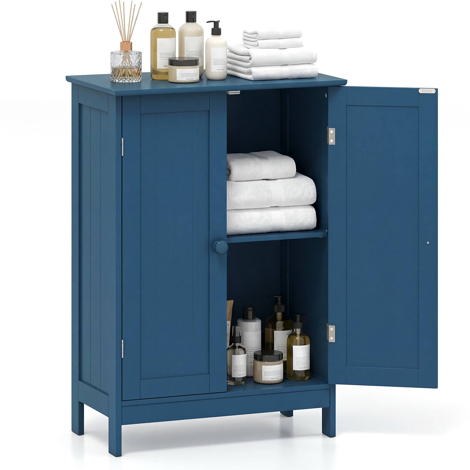 Alt View 9. Gymax - Gymax Bathroom Cabinet Wooden Storage Cabinet w/ 2 Doors & 3-Level Adjustable Shelf - Blue.