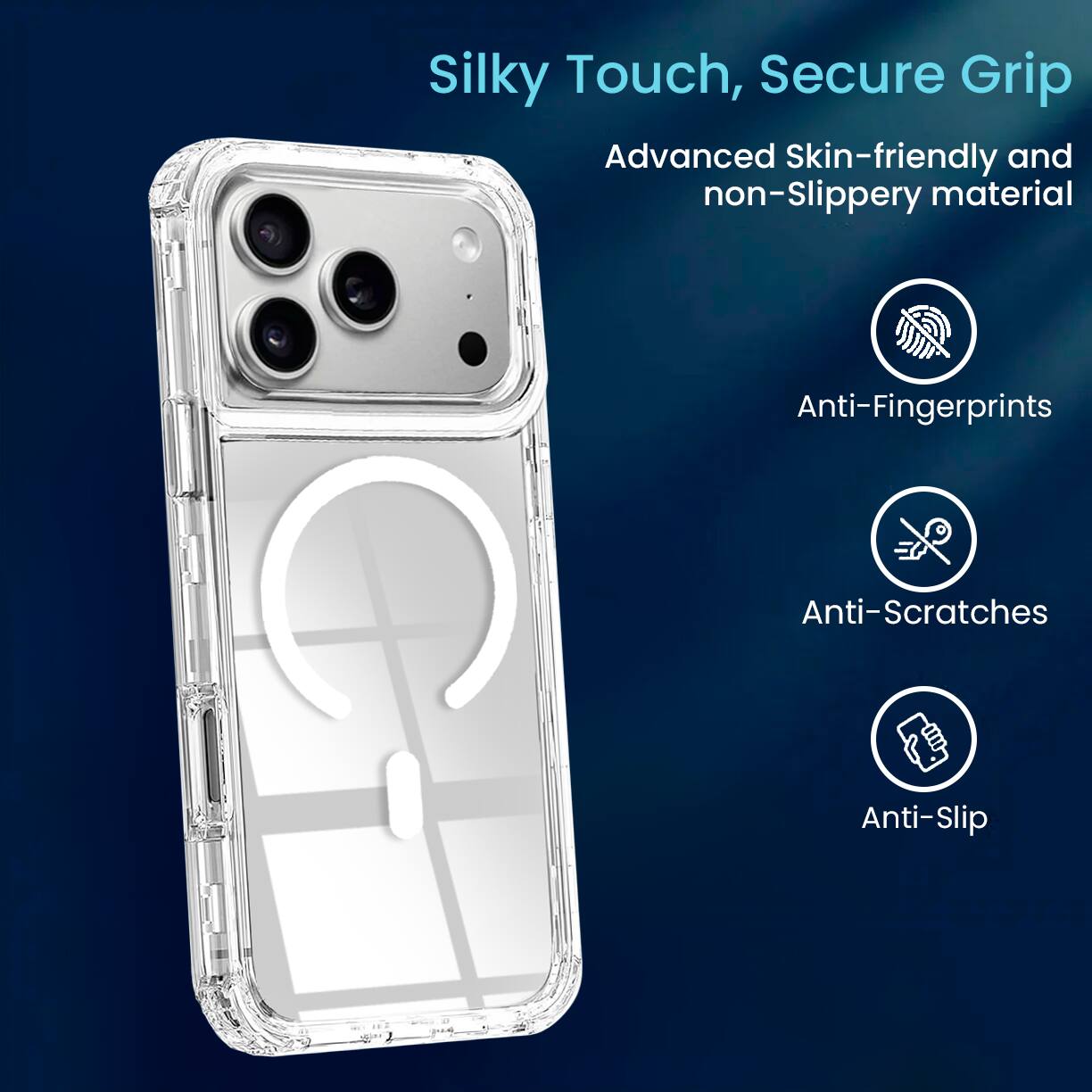 Silky Touch, Secure Grip

Advanced Skin-friendly and non-Slippery material

- Anti-Fingerprints
- Anti-Scratches
- Anti-Slip