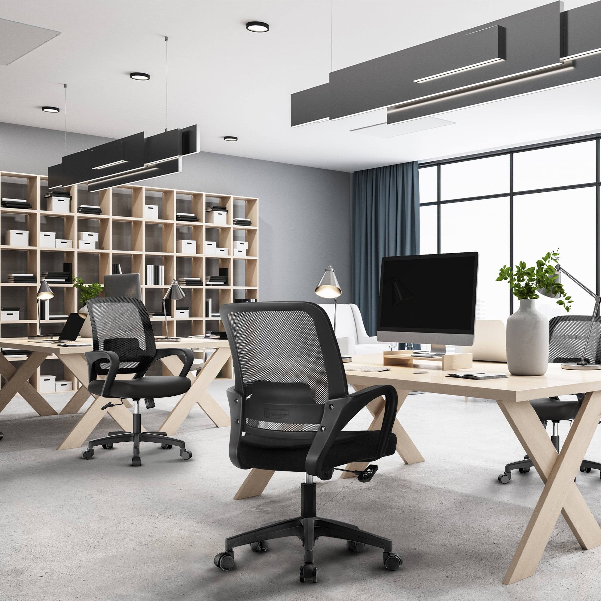 Alt View 1. Neo Chair - Ergonomic Office Chair, Mesh Desk Chair with Lumbar Support, Mid-Back, Armrests & Swivel Base - Black.