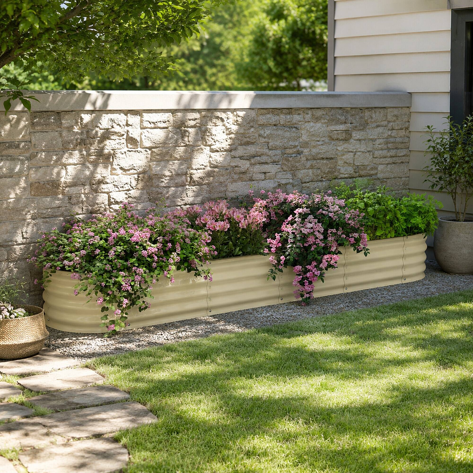 Alt View 2. RYHNUYNE - Galvanized Raised Garden Bed Kit 7.9' x 2' x 1' Metal Planter Box with Safety Edging for Vegetables Flowers Herbs - White.