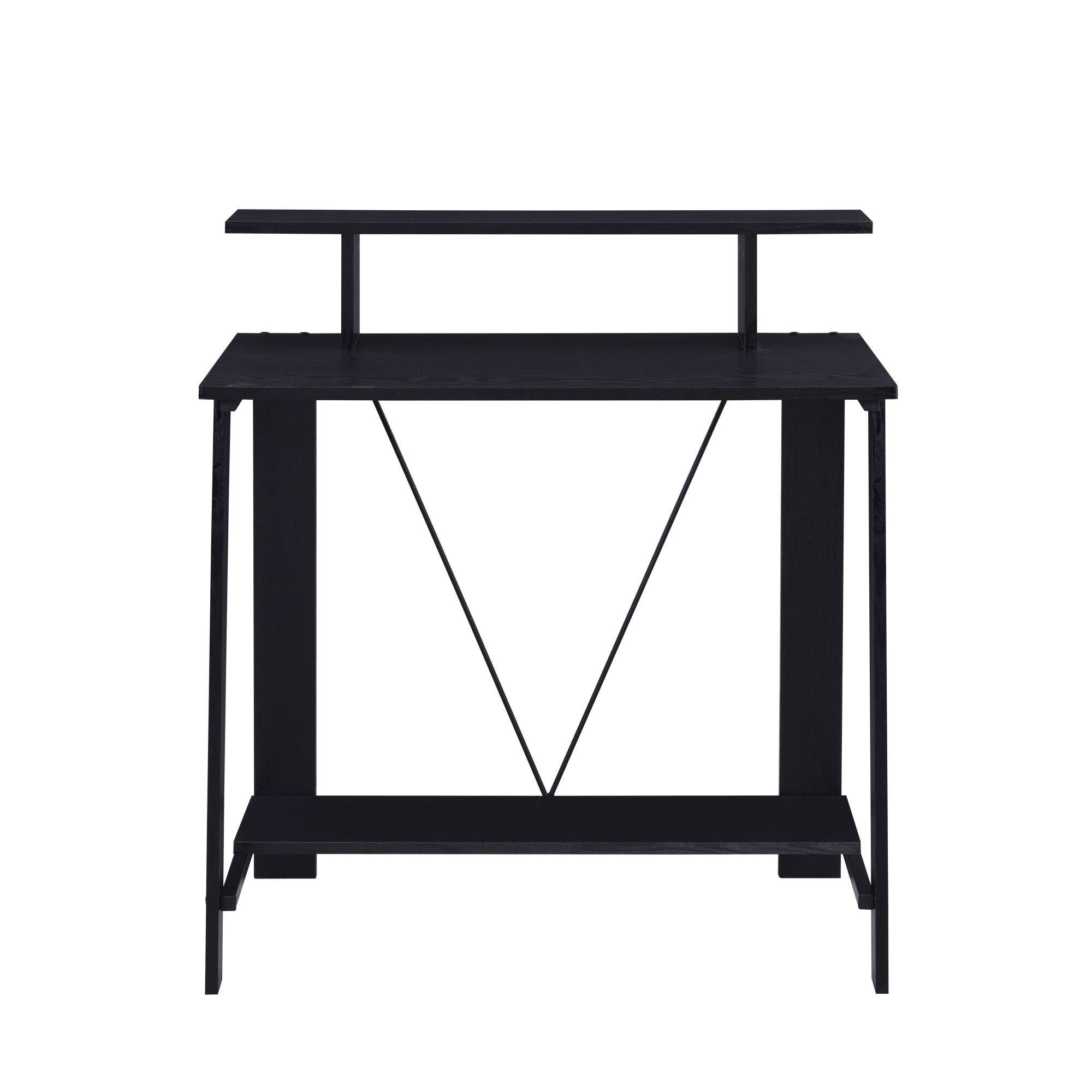 Back. GOODSILO - Modern Writing Desk with USB Charging Ports and Storage Drawers for Home Office - Black.