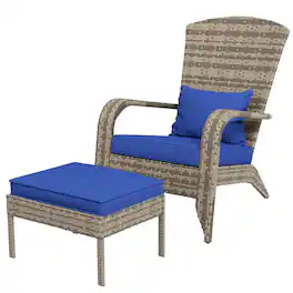 Outsunny - Adirondack Chair Fire Pit Chair w/ Ottoman & Cushions - Blue