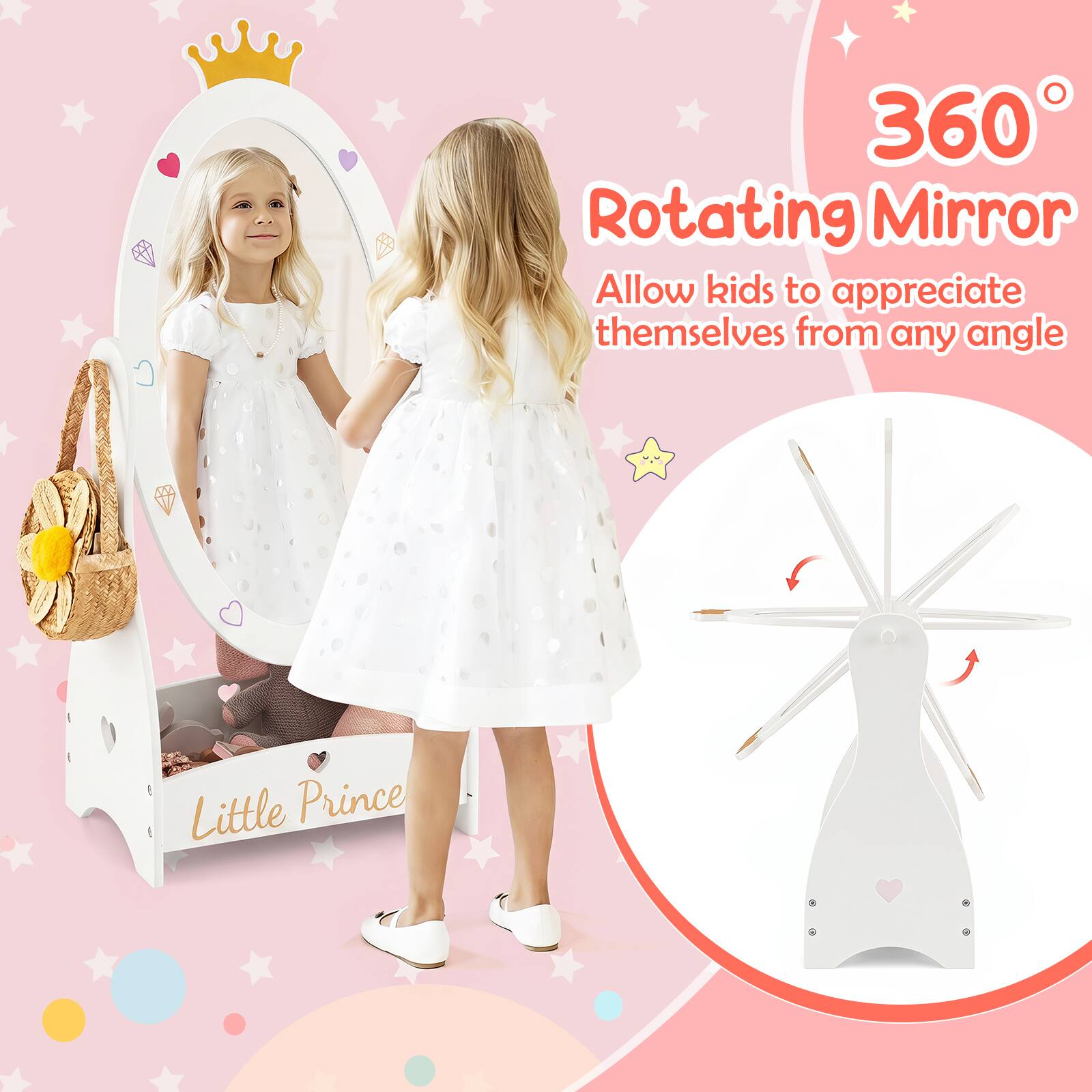Costway 3 Piece Kids Room Furniture Set with Mirror & Multiple ...