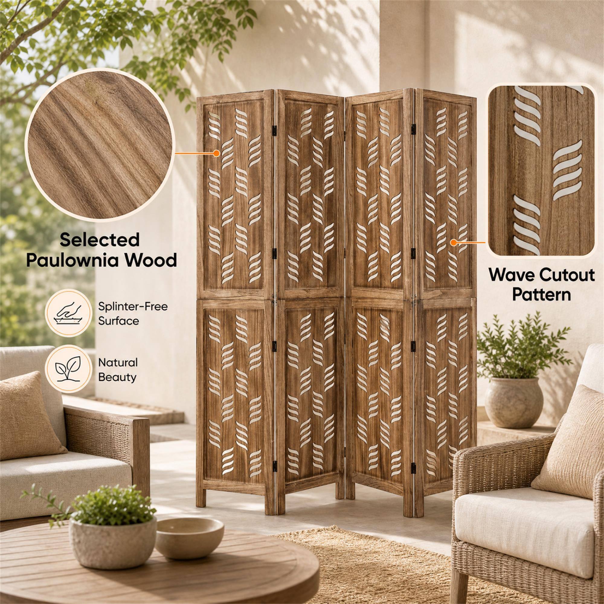 Selected Paulownia Wood  
Splinter-Free Surface  
Wave Cutout Pattern  
Natural Beauty