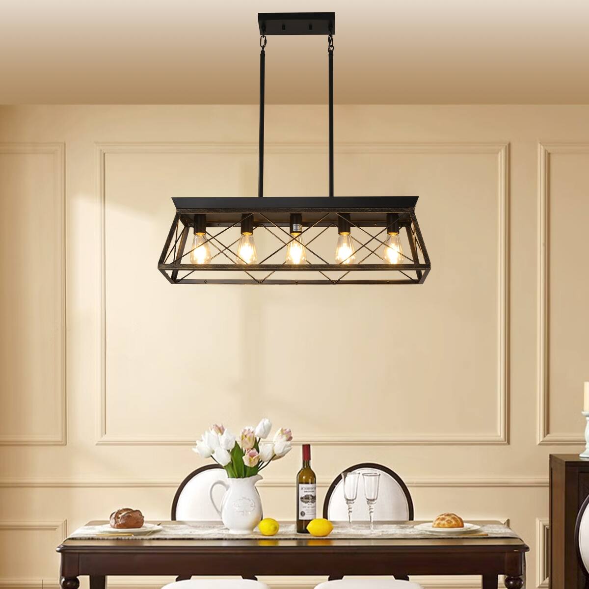 Loheer 32 Inch Industrial Pendant Chandelier, Black Gold Metal Cage ...