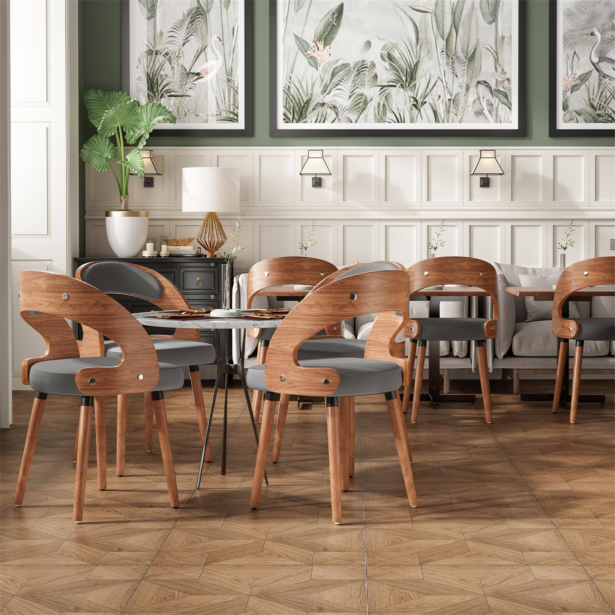 Alt View 4. Boyel Living - Wood Dining Chairs Set of 2 Modern Upholstered with Curved Backrest for indoor - Gray.