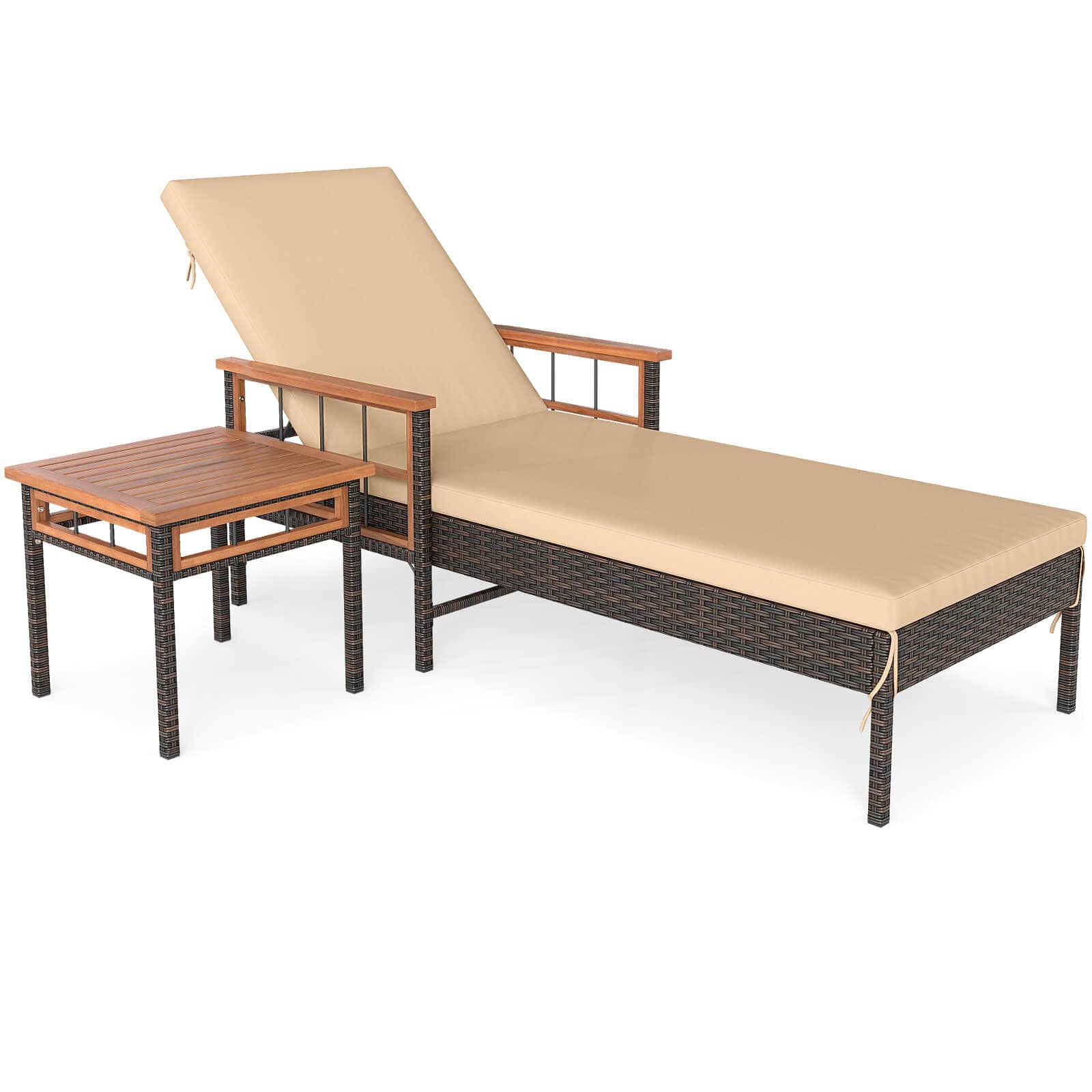 Costway - 2-Piece Patio Rattan Chaise Lounge with Side Table Outdoor Reclining Chair Set - Mix Brown,Beige