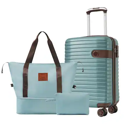 Front. BreeBe - Luggage Sets 3 Piece Carry on Luggage 22x14x9 Airline Approved, Lightweight Hardshell ABS Suitcases with Wheels, 20" - Blue.
