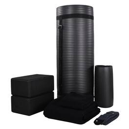 BalanceFrom Fitness - 7 Piece Yoga Set with Mat, Stretch Strap, & Knee Pad - Black